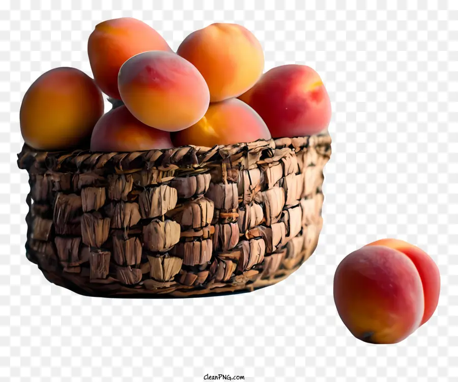 woven basket ripe peaches plump peaches different sizes overripe peaches