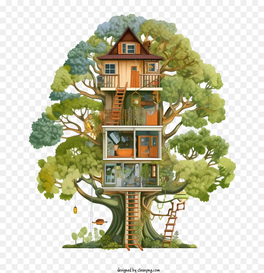 Ngôi nhà trên cây Ngôi nhà bằng gỗ nhiều câu chuyện tự nhiên - 