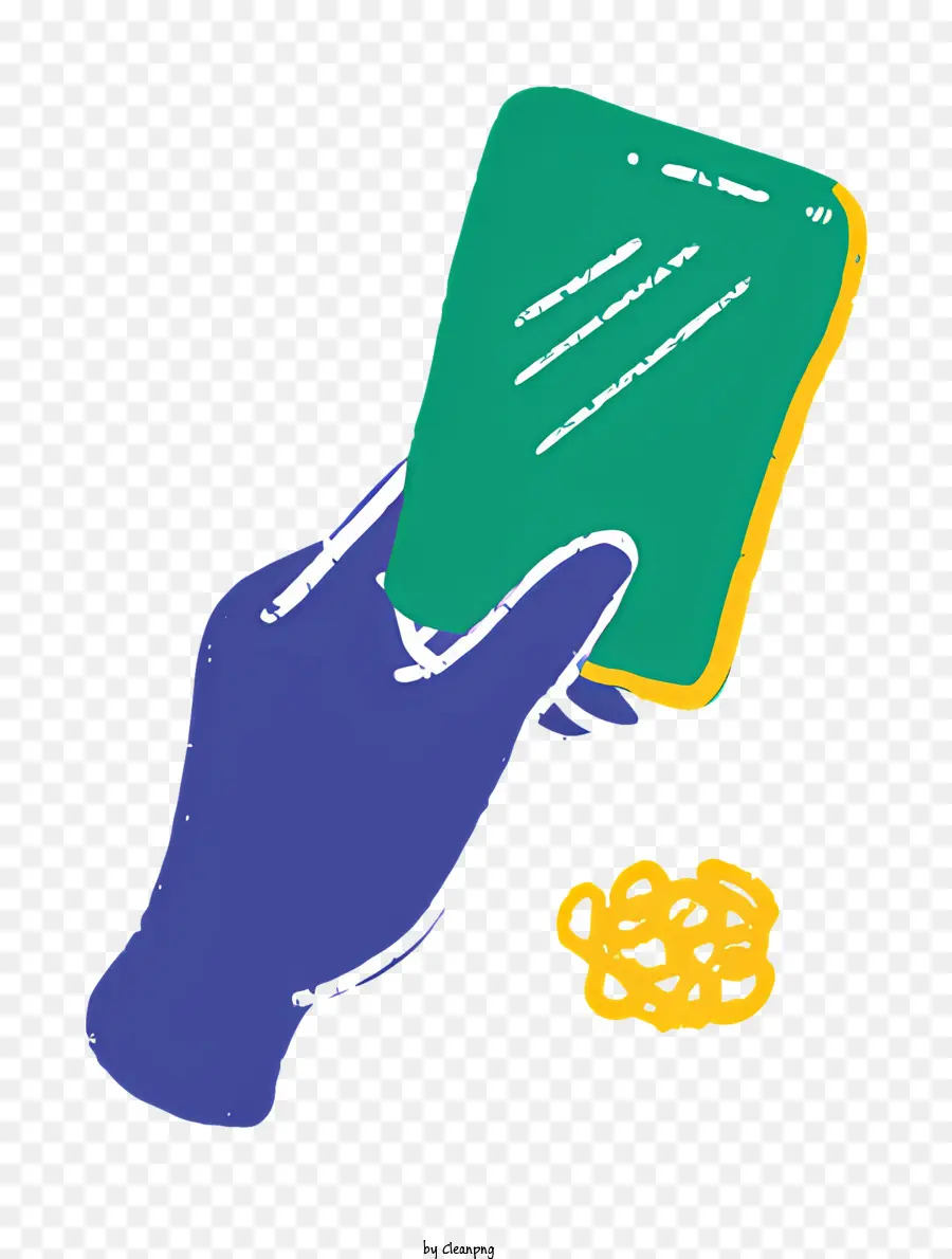 inchiostro giallo inchiostro blu mancino per la manuale dell'espressione seria - Persona che tiene blocco note giallo con inchiostro blu