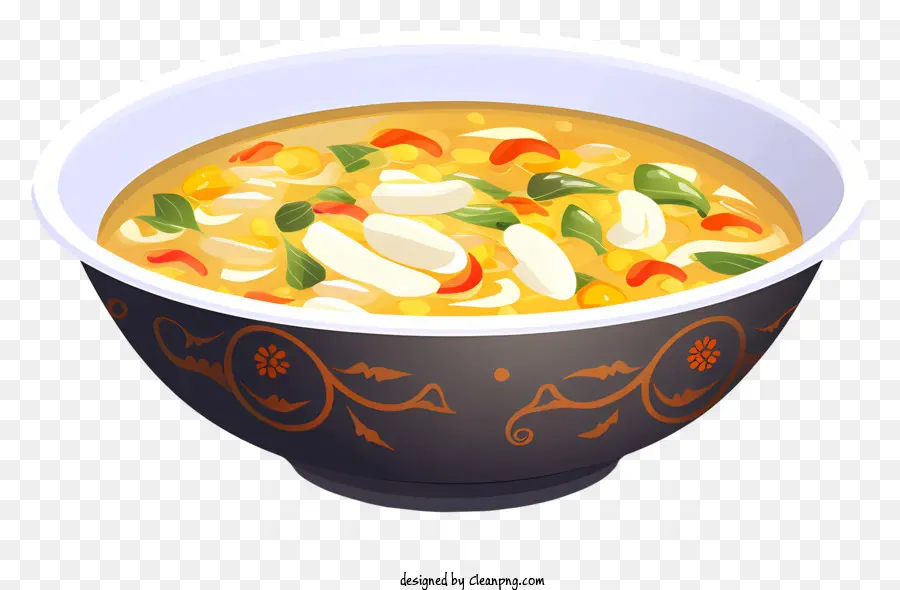 Hühnchen -Gemüse -Suppe cremige Hühnersuppe Komfort -Lebensmittel -Suppe hausgemachte Suppe Rezeptuppe mit Karotten - Schüssel mit cremiger Hühnchen und Gemüsesuppe