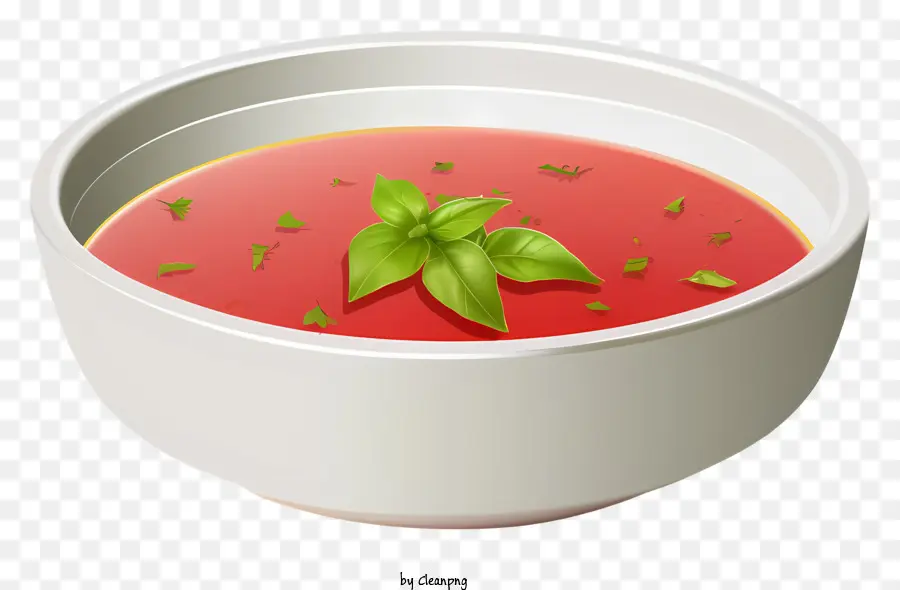 tomato soup basil leaves bowl red white porcelain