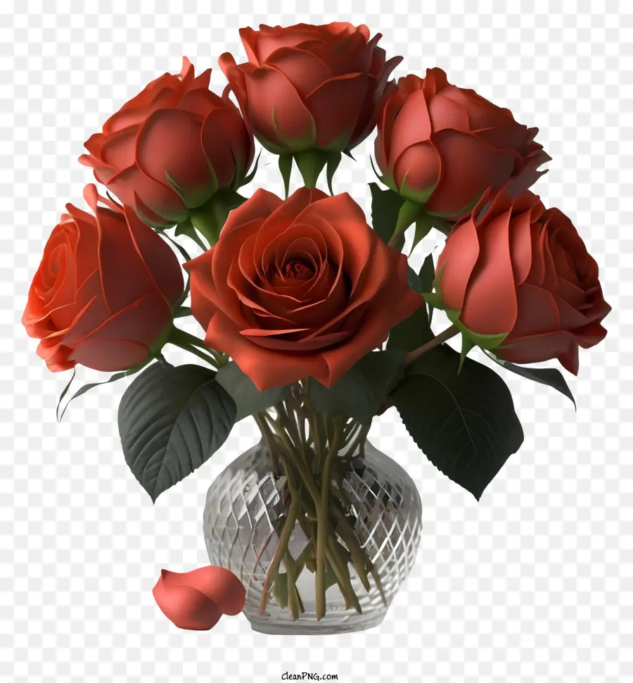 Rote Rosen - Symmetrische Vase mit roten Rosen auf schwarzem Hintergrund