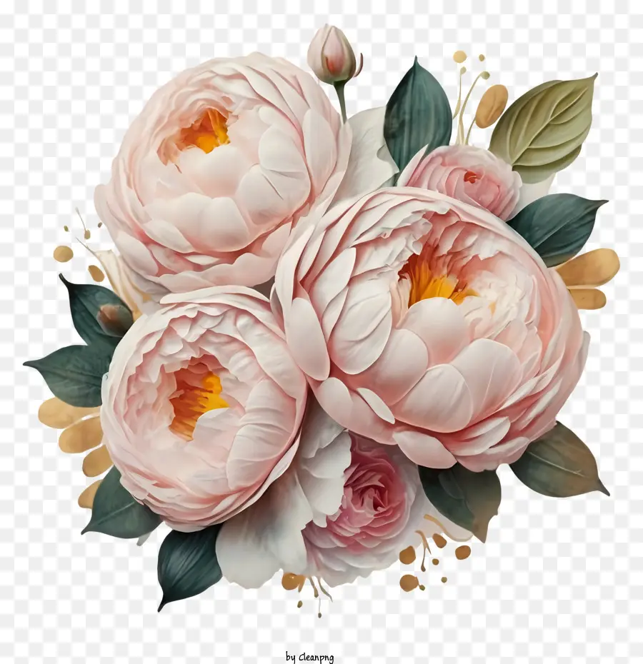 hoa mẫu đơn màu hồng lá xanh hoa vàng hoa thực tế hoa cánh hoa chi tiết - Hoa mẫu đơn màu hồng chi tiết trên nền đen thanh lịch