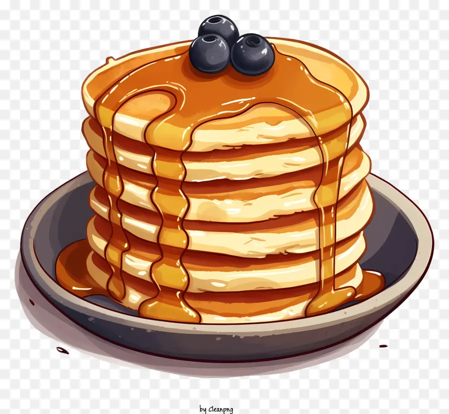 pancakes blueberries syrup stack of pancakes white plate