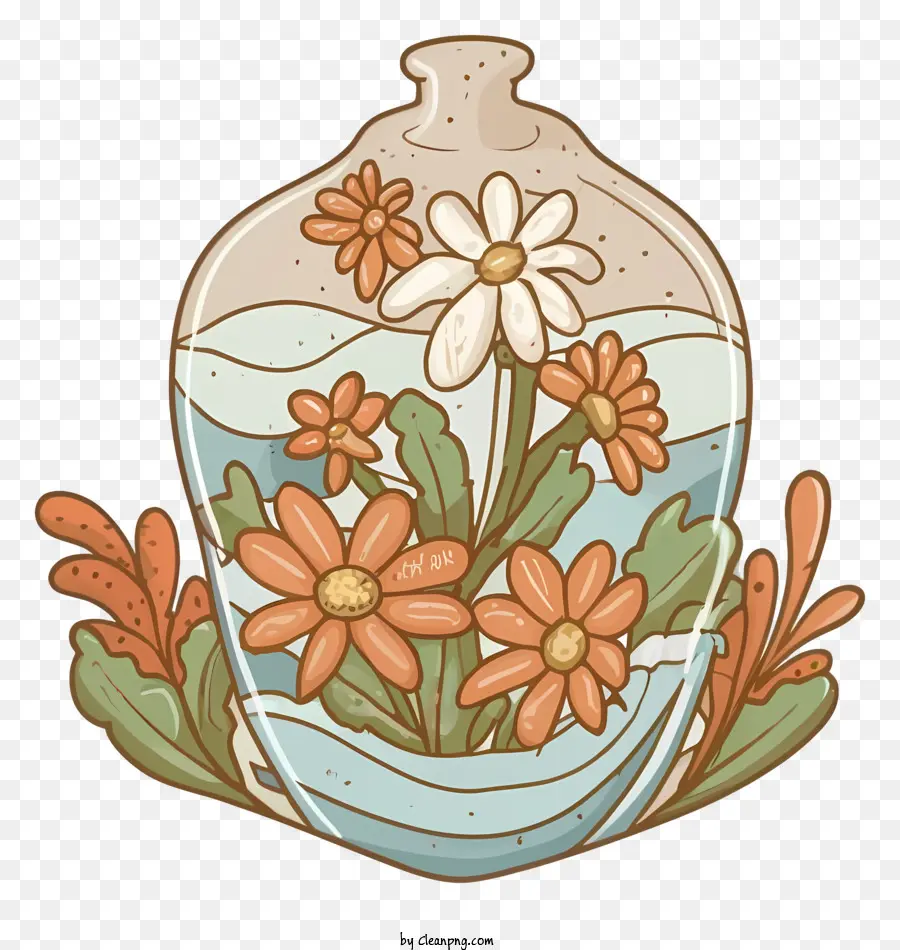 verde foglia - Vaso con fiori arancioni e gialli, gocce d'acqua