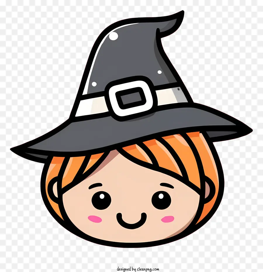 Cartoon Charakter Hexenhut lange rote Haare grinsen offene Augen - Cartoon Witch Charakter mit roten Haaren und Grinsen