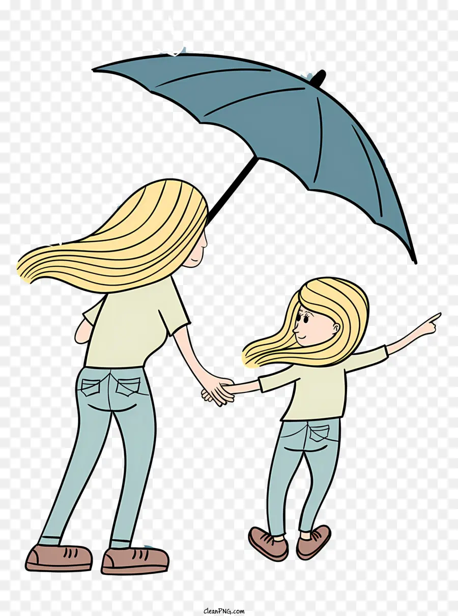Ombrello madre e bambino sorridente Bambino Bambiatewalk Building con grandi finestre - Donna e bambino sorridendo sotto l'ombrello nero