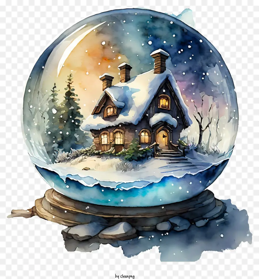 snow globe cottage woods thatched roof snow