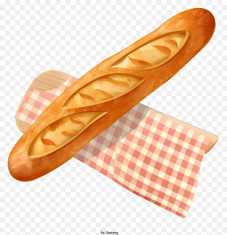 Panna francese pagnotta di pane texture friabile interno del pane fresco e umido - Riepilogo di 7 parole: fetta di pane francese sul tovagliolo a scacchi