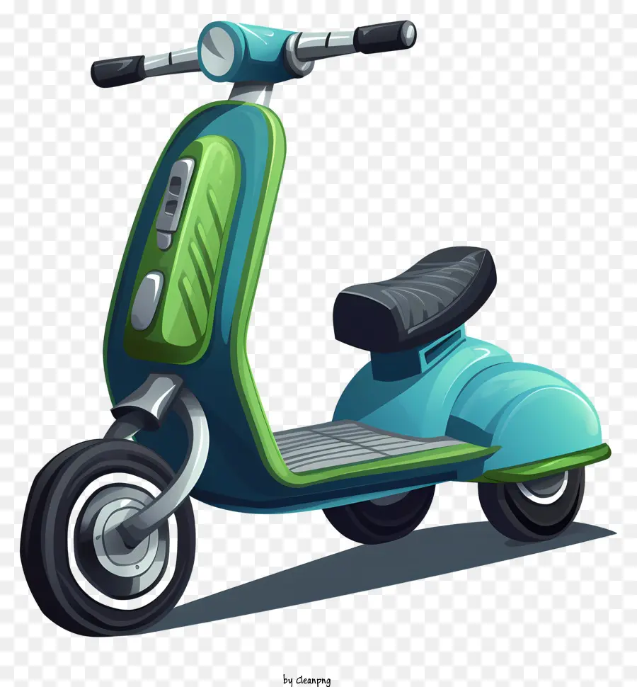 Green Scooter Motorisierter Roller großer Vorderrad -Roller Toy Scooter Scooter mit Motor - Schwarz-Weiß-Spielzeugroller im Cartoon-Stil