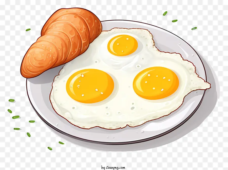 Frühstück Eier gebratene Eier Teller Brötchen - Bild: Gebratene Eier und Brötchen Frühstück