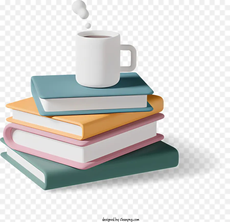 Kaffee - Kaffee dämpft auf farbenfrohen Stapeln Bücher