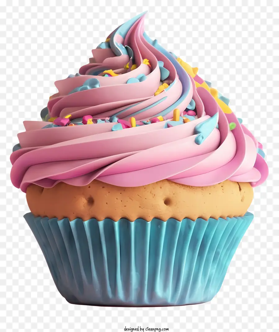 Streusel - Rosa und blauer Cupcake mit Streuseln auf weißer Teller