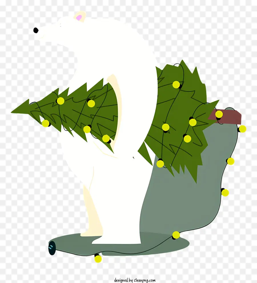 Weihnachtsbaum - Cartoonbär trägt glücklich Weihnachtsbaum in der Tasche