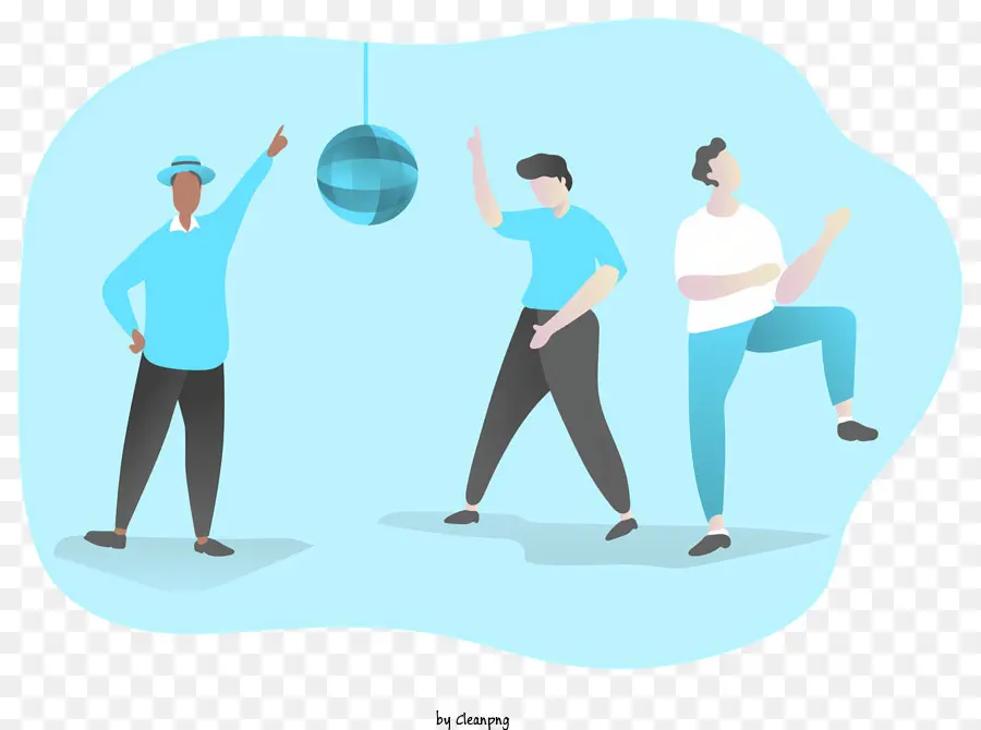 1) cartoon image 2) three people 3) holding ropes 4) holding hula hoop 5) standing in a row