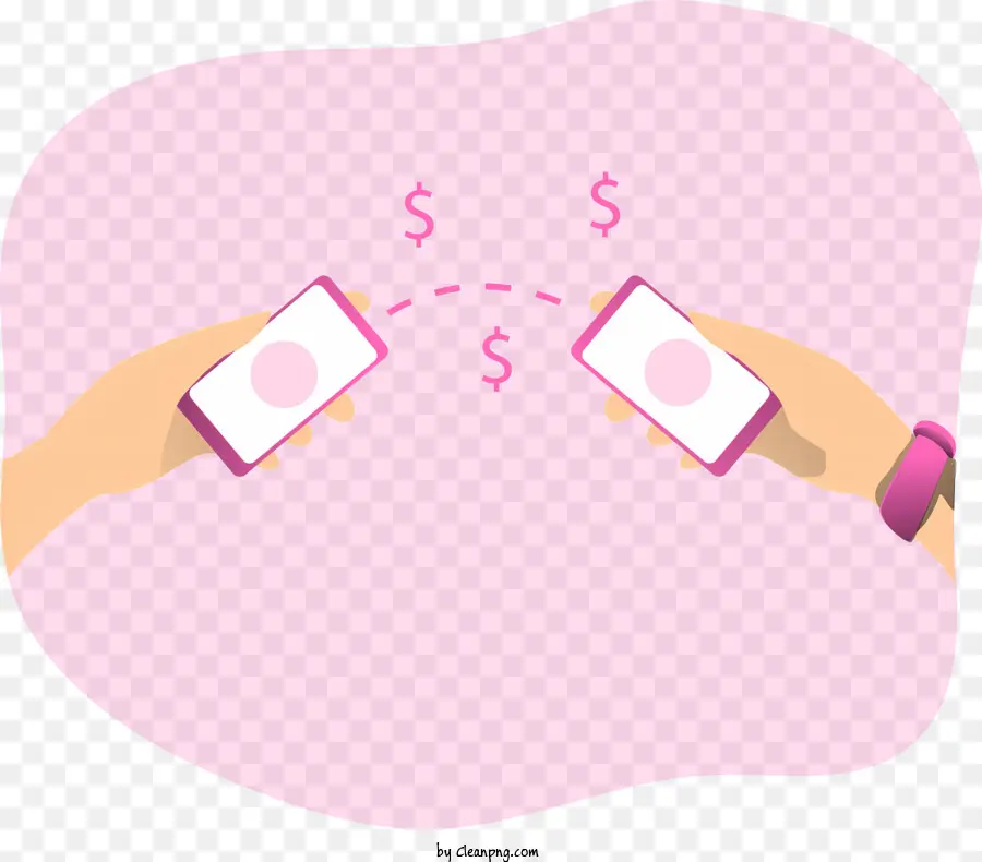 sfondo rosa - Due mani con smartphone bianco con sfondo rosa