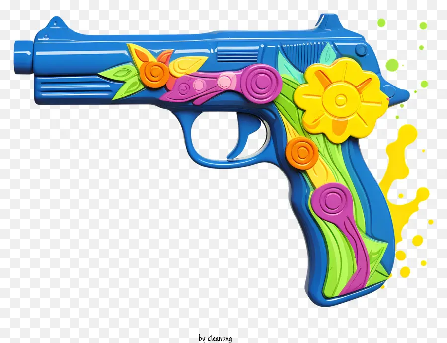 Lackierte Spielzeugpistole farbenfrohe Waffe Spielzeugpistole mit Farbe Spritzer gefälschte Waffe mit Lackierung Plastikspielzeugpistole - Bunte Spielzeugpistole mit Blumenmustern, nicht real