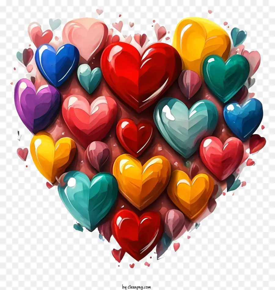 trái tim đầy màu sắc bóng chi tiết phức tạp mô hình đối xứng - Trái tim đầy màu sắc được sắp xếp theo mô hình đối xứng nổi