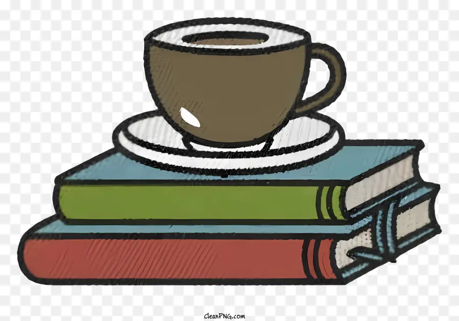 Tasse Kaffee - Kaffeetasse und Bücher auf schwarzem Hintergrund