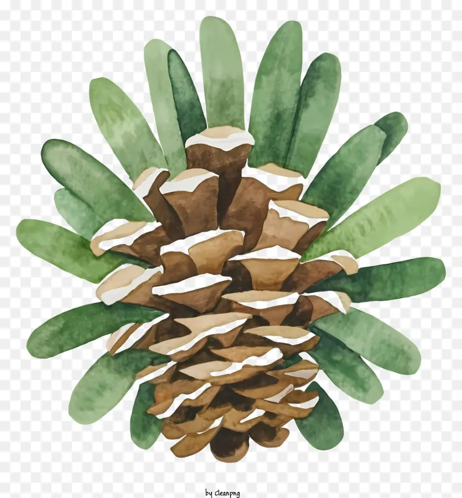 pine cone green brown watercolor style vibrant