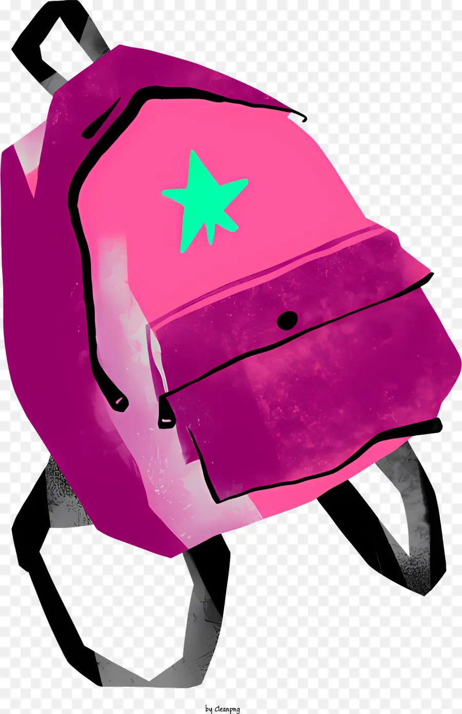Backpack màu xanh lá cây thiết kế ngôi sao hai dây đeo bên mở ba lô - Ba lô màu hồng với ngôi sao xanh, hai dây đai, hai túi bên, mở với các vật phẩm bên trong