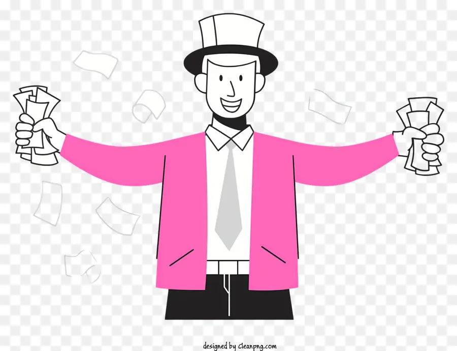 rosa Jacke schwarzer Hemdstapel Geld Zigarette Schwarzer Hintergrund - Mann in rosa Jacke mit Geld und Zigarette