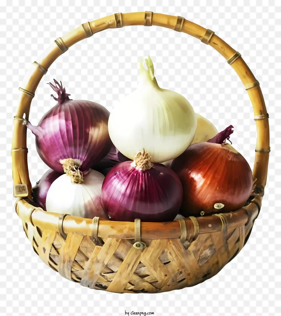 basket onions bamboo red onions white onions