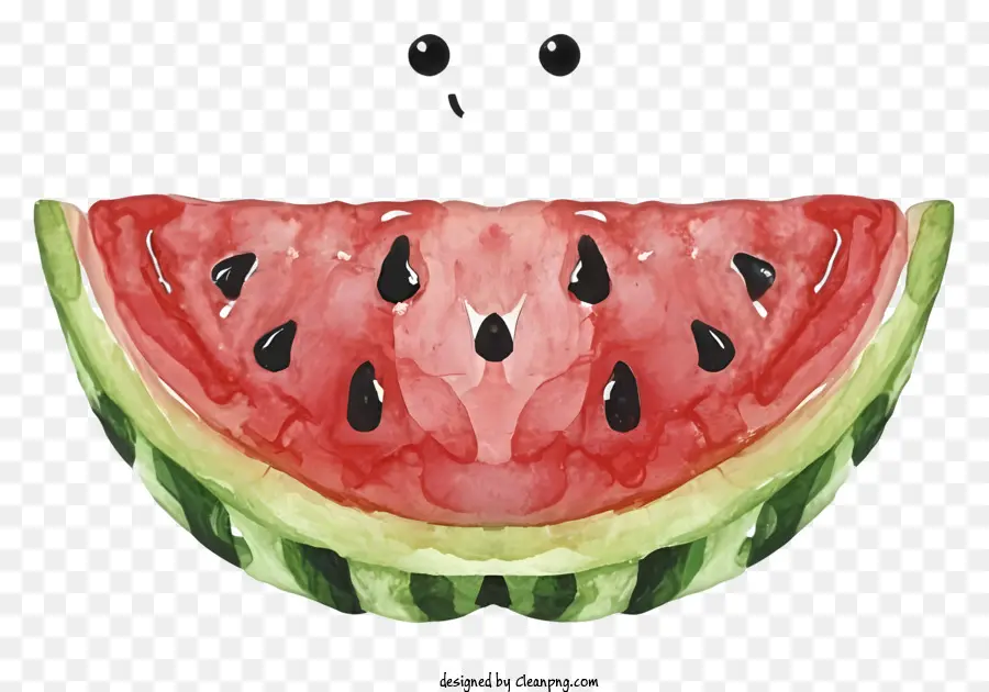 Wassermelone - Half Watermelon Slice auf schwarzem Hintergrund mit Samen