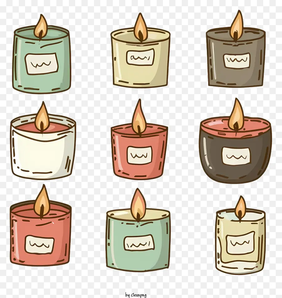 candele diversi tipi di candele colore unico e design giallo a candele rosa candele con fiamme - Griglia disegnata a mano di candele colorate per le candele