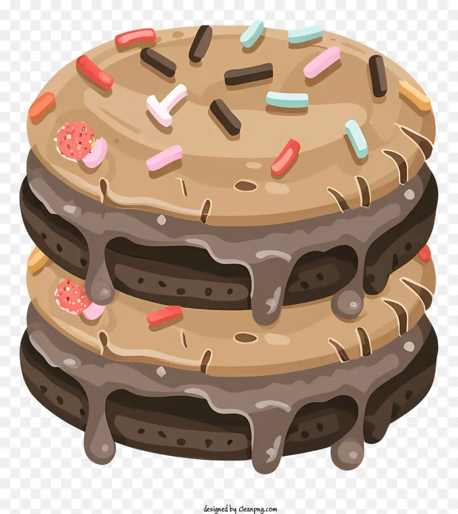 Schokoladenkuchen Zuckerguss Schokoladenstückchen Regenbogenstreusel braune Farbe - Realistischer Schokoladenkuchen mit Zuckerguss und Streusel