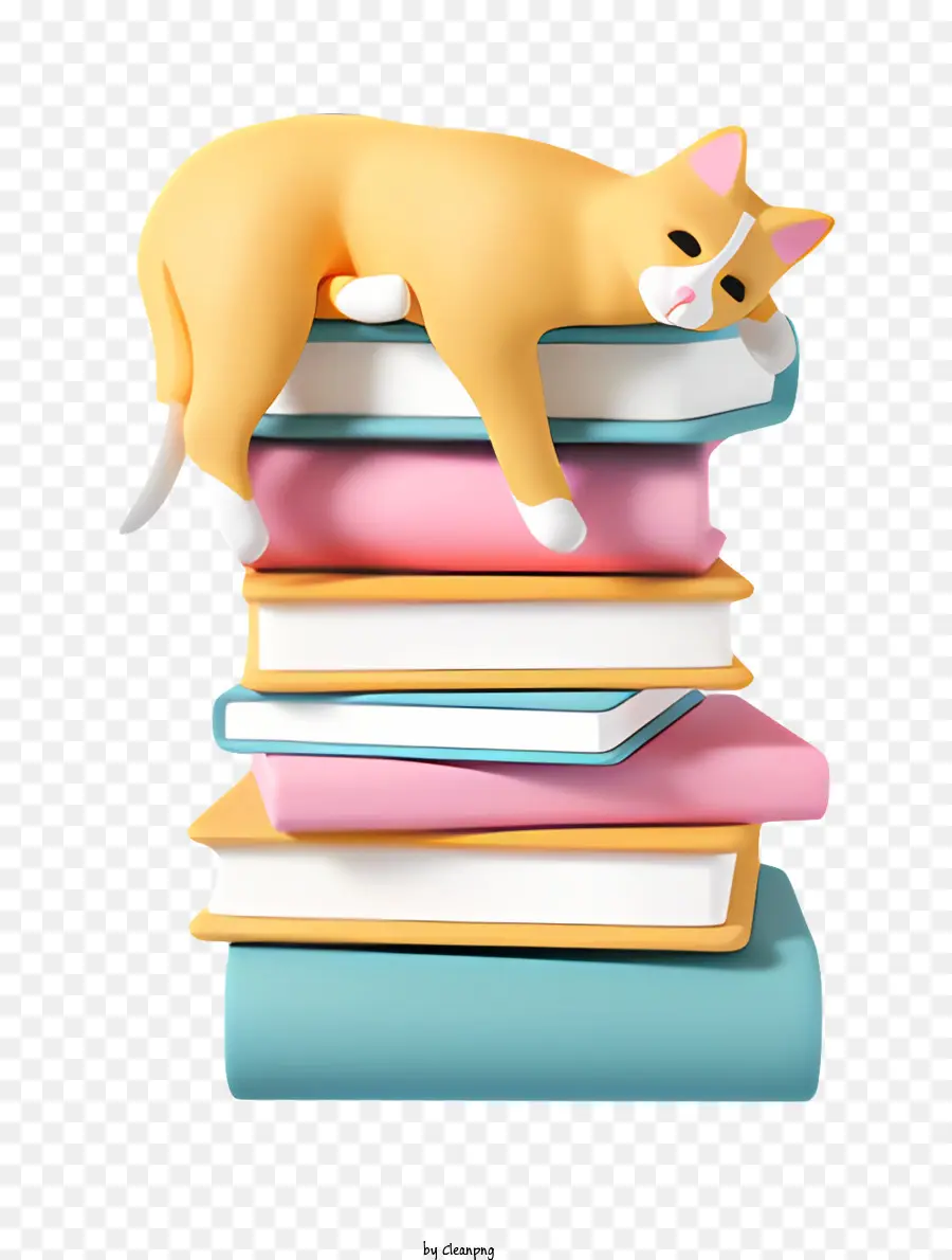 Stapel Bücher - Katze schläft friedlich in Büchern und träumt glückselig