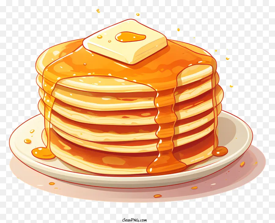 pancakes sciroppo di burro stack di pancake piatto - Immagine in stile cartone animato bianco e nero di pancake con sciroppo e burro