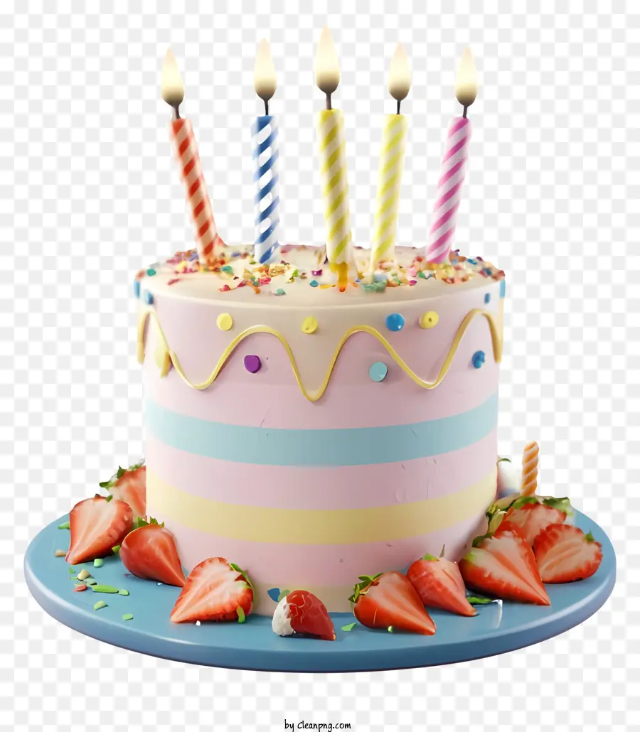 Torta di compleanno - Torta di compleanno con candele su piatto blu