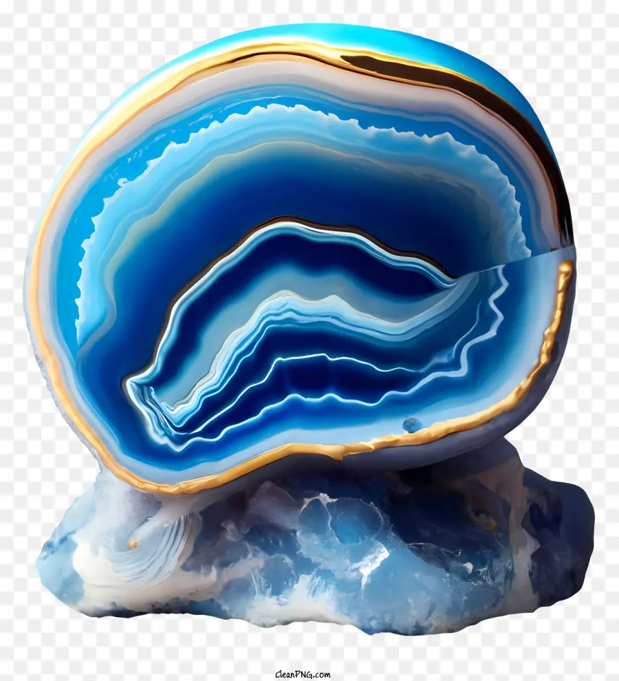 Achate Rock Schmuck dekorative Gegenstände blau und weiß gebänderte - Blau -weißes Achat auf Schwarz mit Silberring