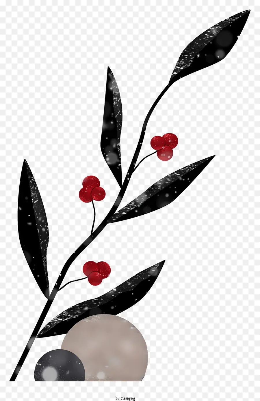 Rote Beeren Zweig schwarzer Hintergrund Minimalistisches Design sauberer Ästhetik - Minimalistisches Bild von Zweig mit roten Beeren