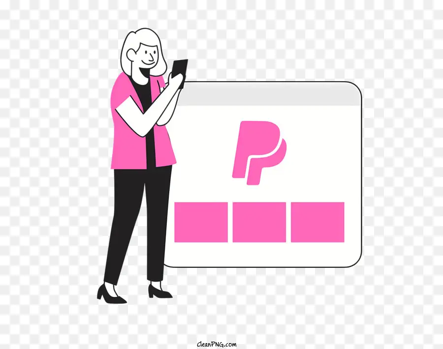 Handy - Neutrale Ausdruck Frau im rosa Hemd Multitasking