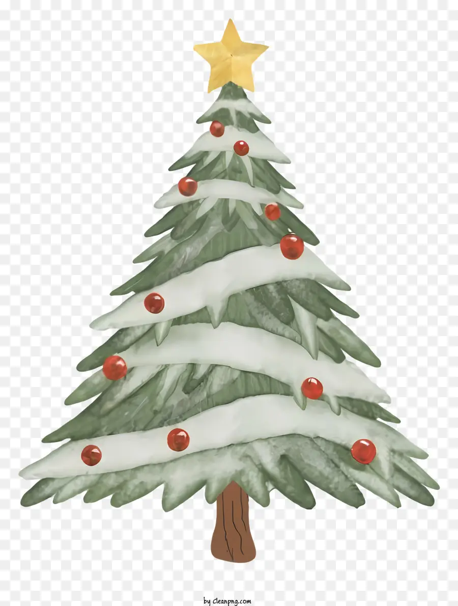 decorazioni per albero di natale - Rappresentazione dell'albero di Natale con neve, bacche e stelle