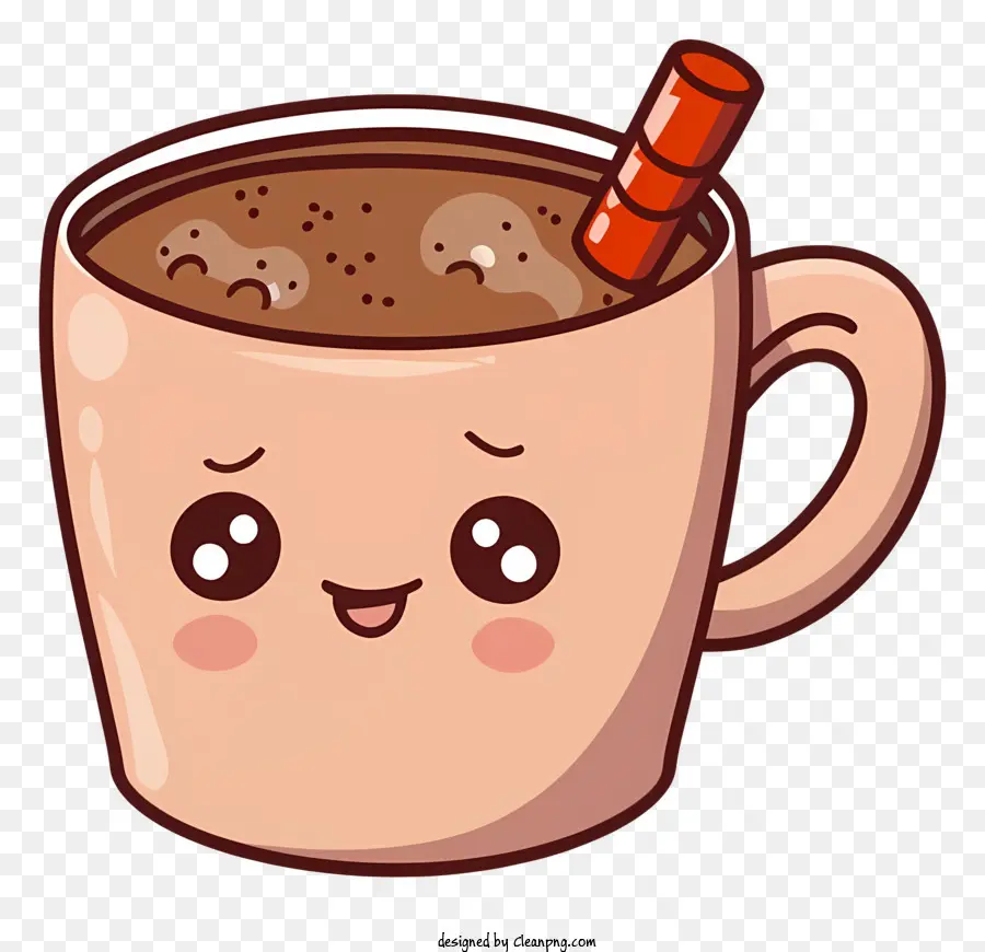 faccina - Personaggio del cartone animato carino con tazza di cioccolata calda