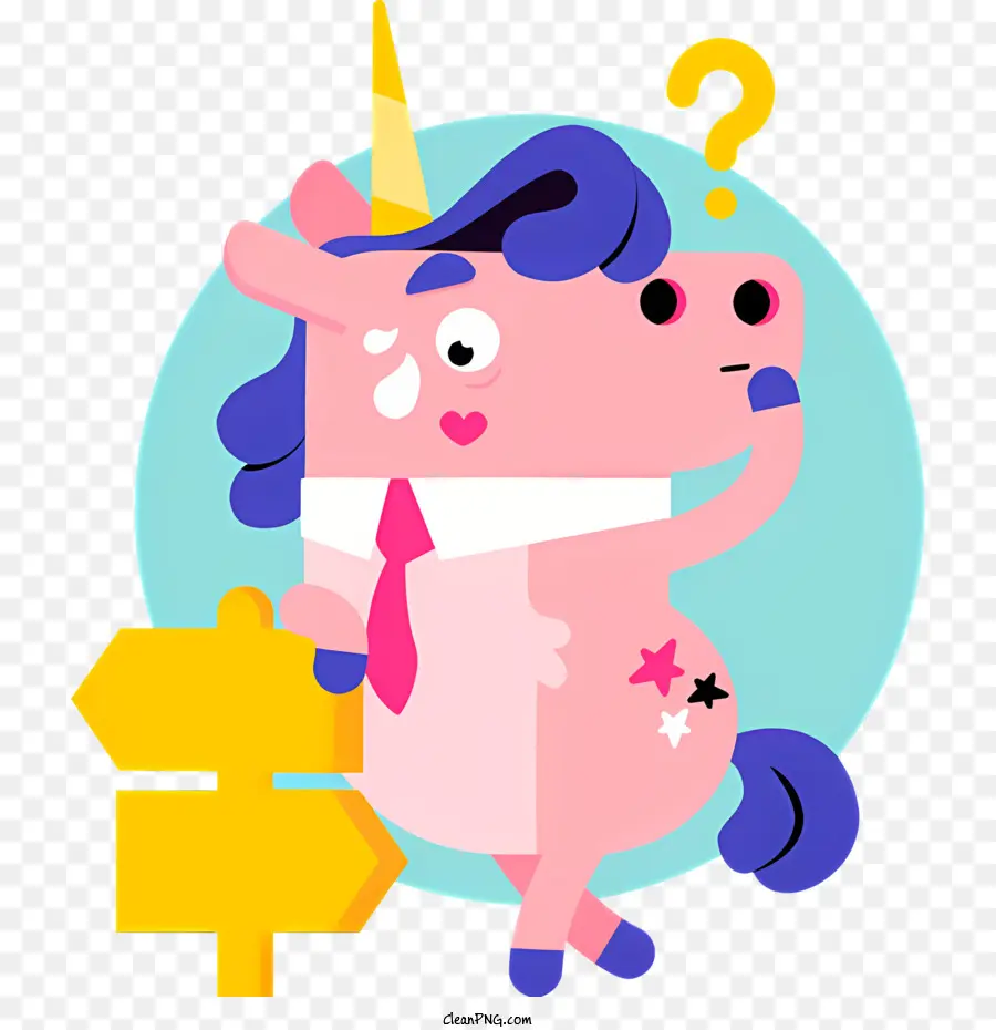 Cartoon Unicorn Pink Unicorn Giallo Corno Grigio Scuro Sfondo Unicorno illustrazione - Fumetto unicorno con criniera rosa e corno giallo