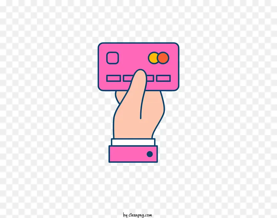 carta di credito - La mano golosa rosa detiene la carta di credito con la striscia bianca