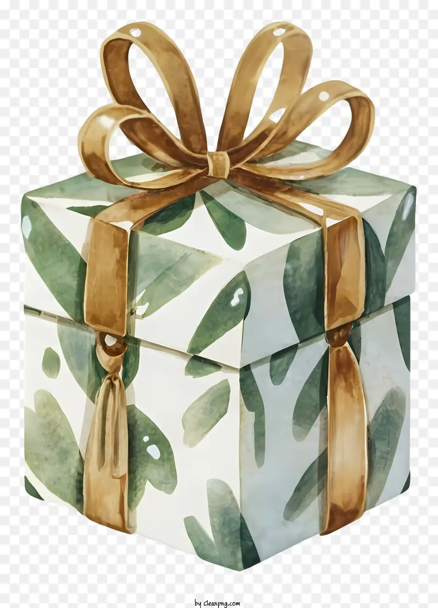 hộp quà - Hộp quà tặng màu xanh lá cây với hình minh họa ruy băng vàng