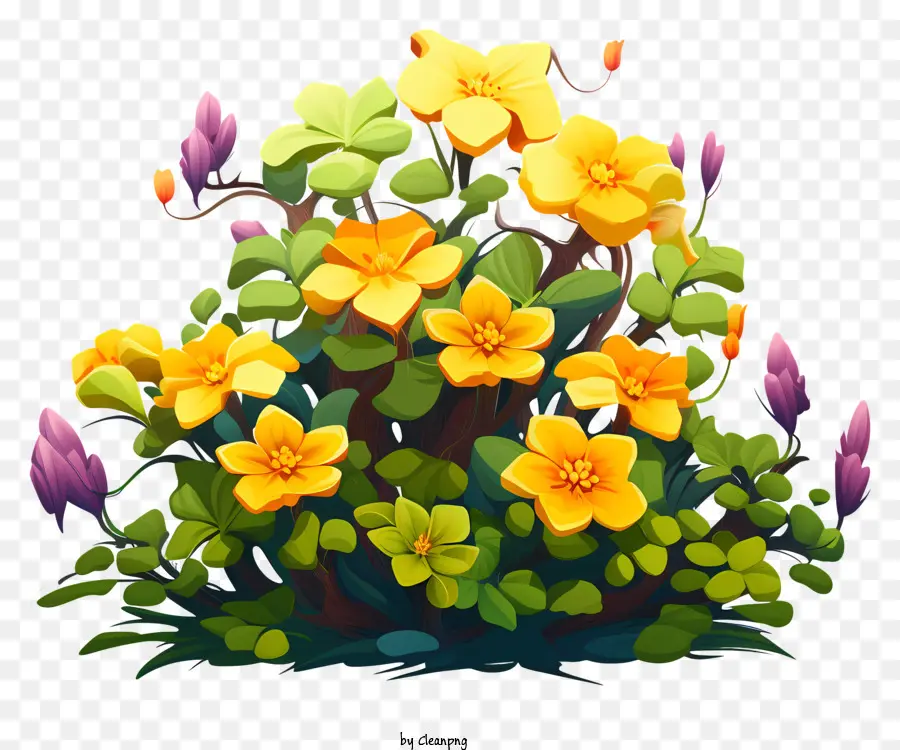 la disposizione dei fiori - Grandi fiori gialli ondulati tra piccoli viola