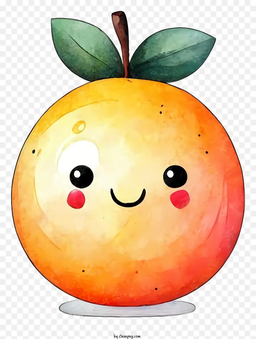simpatico frutto colorato arancione sorridente di agrumi arancione arancione carino con foglia - Arancia carina e sorridente con foglia sulla testa