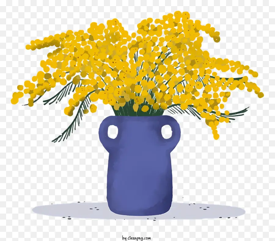 vase yellow flowers blue vase wide base full bloom