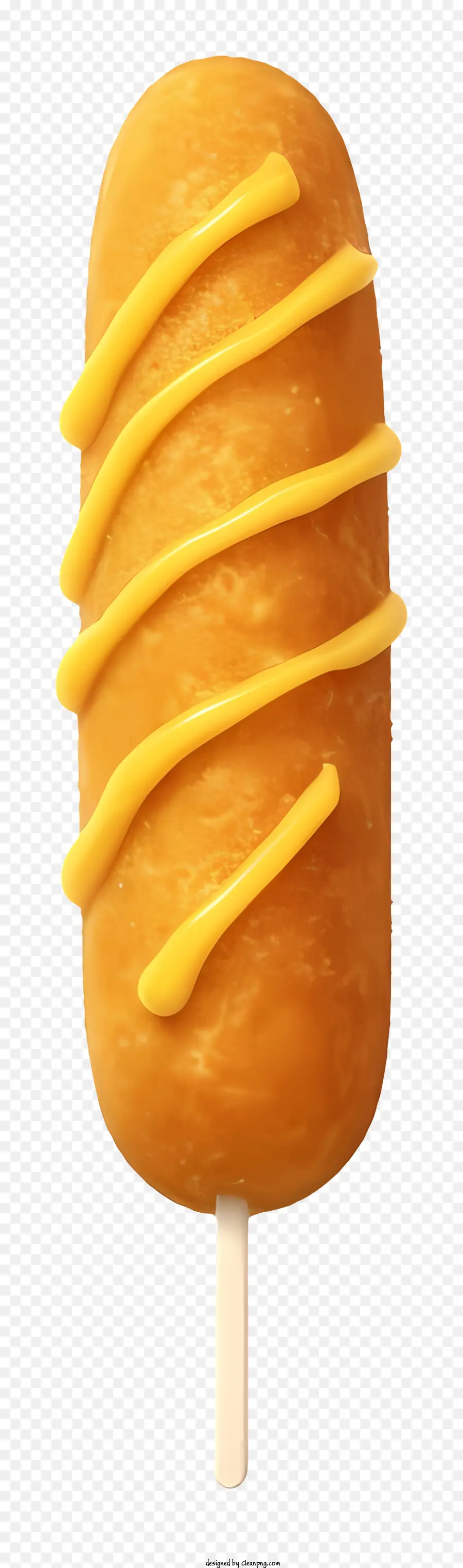 Dessert auf einem Stab gelb vereisen teigige Gebäckkuchen-ähnliches Erscheinungsbild gelbe viskose Substanz - Dessert am Stab mit gelbem Zuckerguss