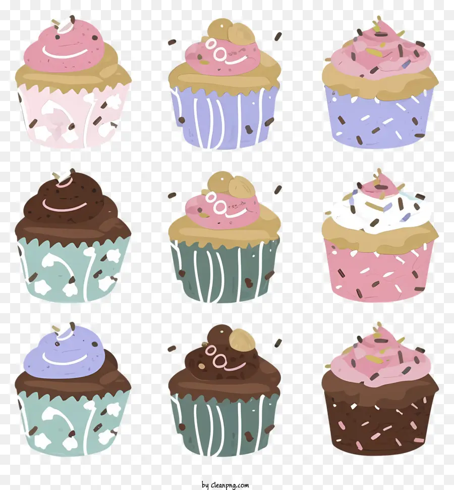 Rắc - Hình ảnh sáu chiếc bánh cupcake với nhiều lớp phủ khác nhau
