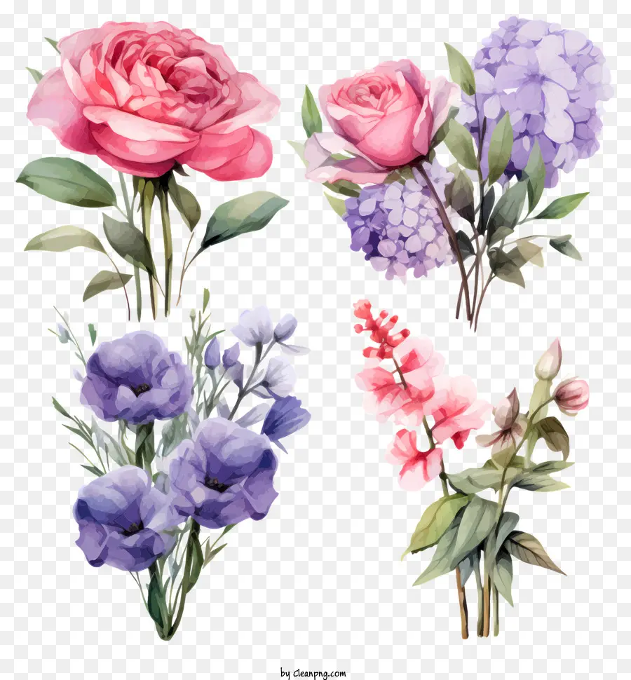 Blumenstrauß - Realistisches Bild von rosa und lila Blüten