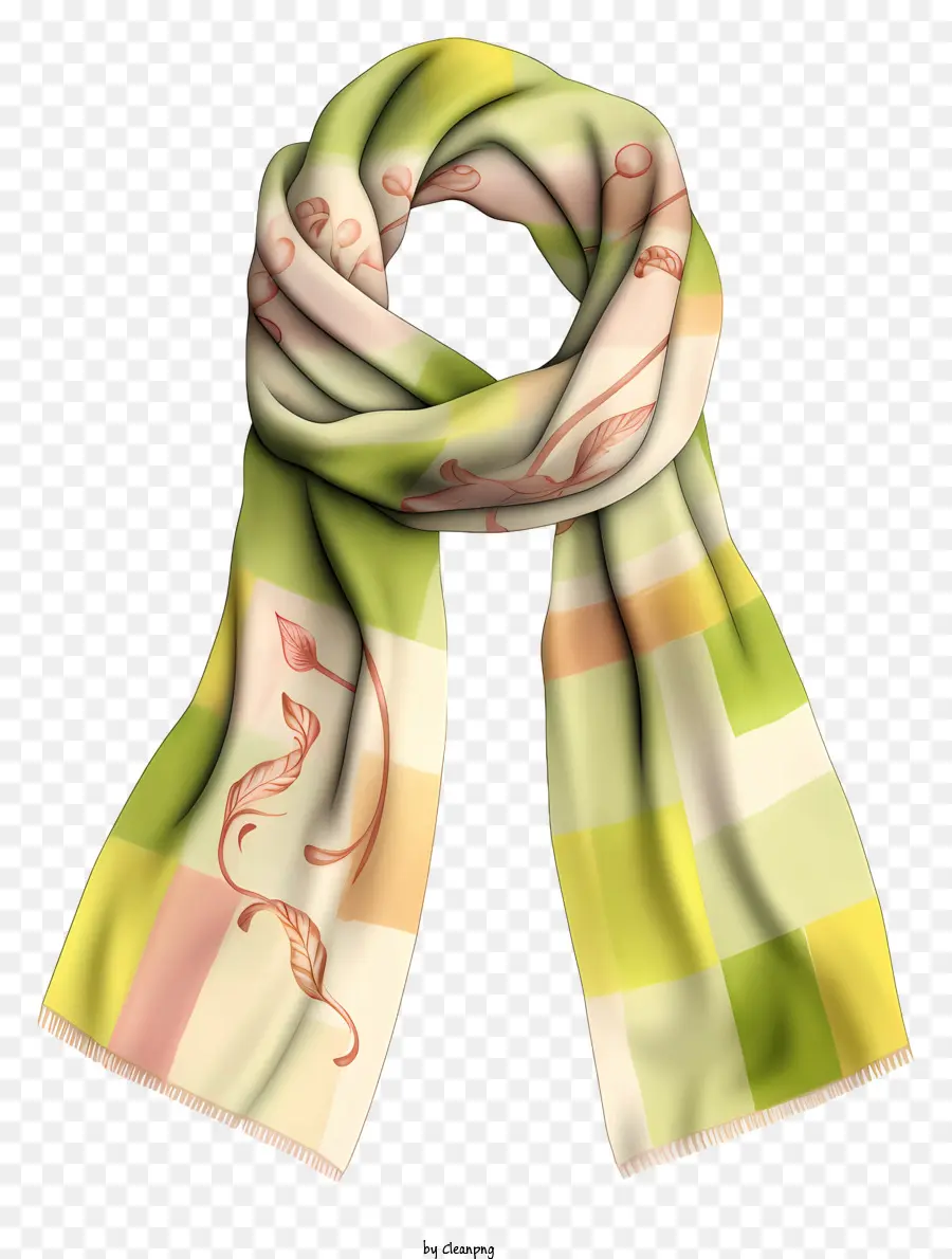 green and pink plaid scarf large floral design pink and green color scheme medium size scarf rounded edge scarf