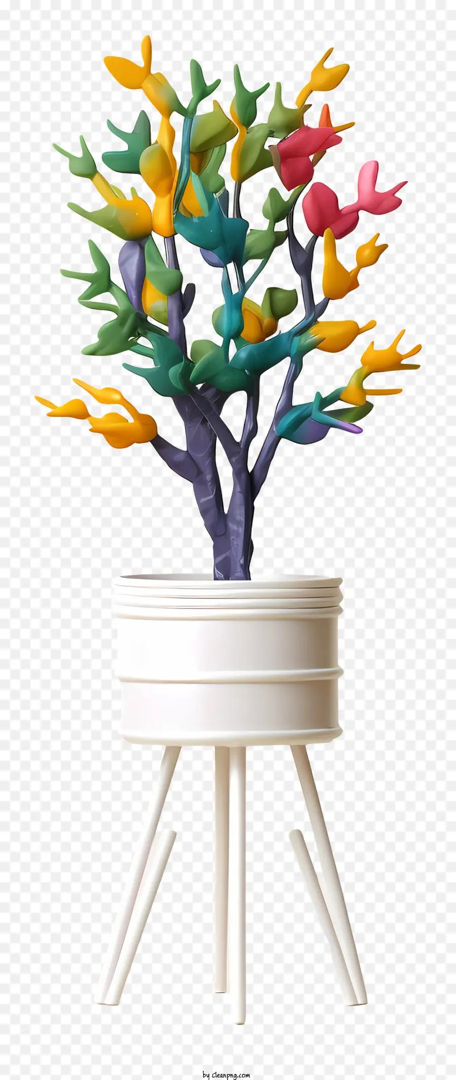 foglie colorate di alberi foglie galleggianti immagine del piedistallo bianco senza colore - Foglie galleggianti su piedistallo bianco a forma di albero