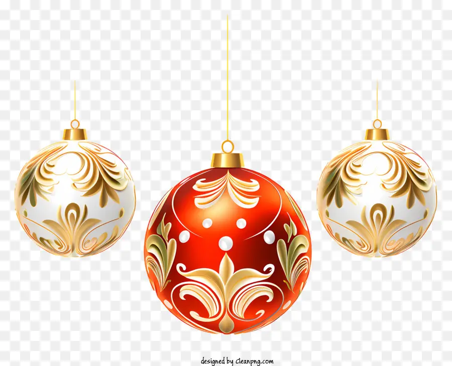 L'albero di natale decorazioni - Tre ornamenti natalizi rossi e bianchi con disegni d'oro